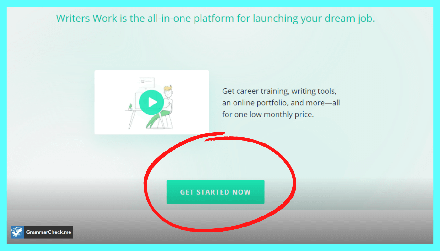 picture of get started button on writers work platform