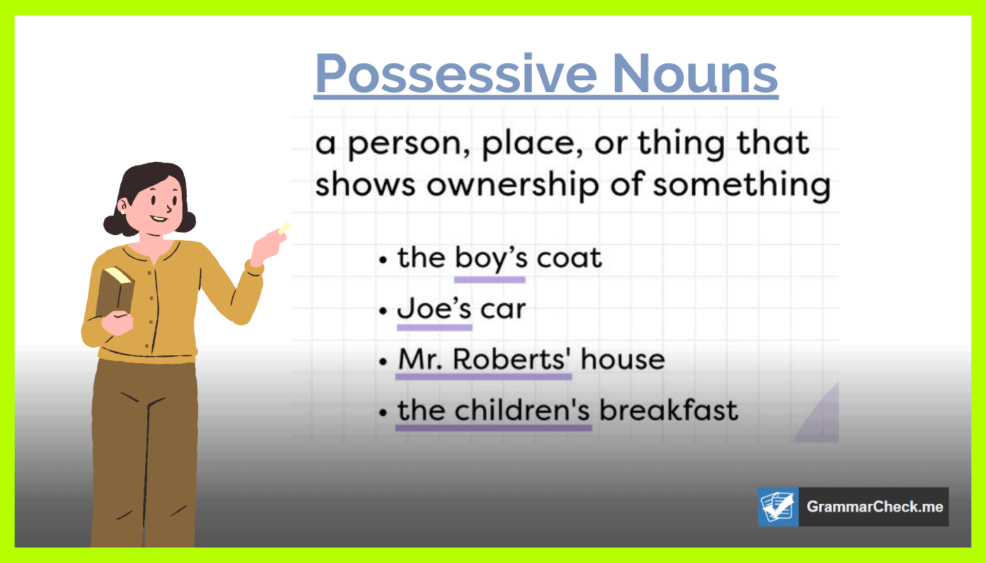 teacher explaining definition of possessive nouns