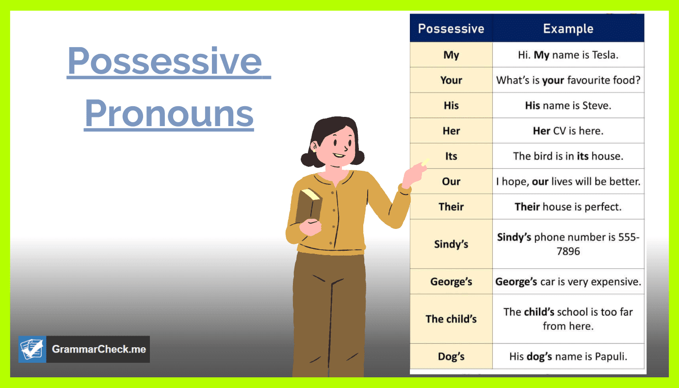 teacher explaining the definition of possessive pronouns